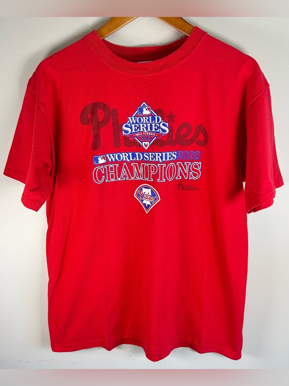 Philadelphia Phillies 2008 World Series Champions Mens T-shirt Sz L Cotton Anvil